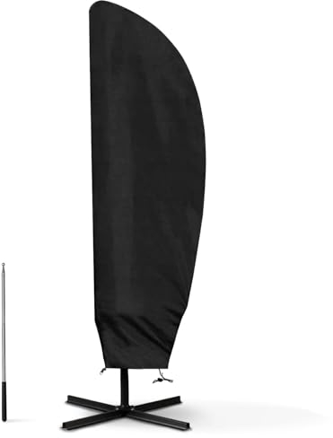 WISCLASS Sonnenschirm Schutzhülle,Sonnenschirm Abdeckung für 2 bis 4 M Große Sonnenschirm Abdeckhauben Outdoor Ampelschirm, Wetterfeste, UV-Anti, Winddicht und Schneesicher 265 x 40/70/50 cm-schwarz