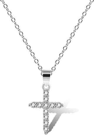ALEXCRAFT Edelstahl Gold Kreuz Halskette für Damen Freu Silber Zirkon Kette | Kette für Damen Edelstahl Verstellbare Kreuz Anhänger Halskette Wasserdicht Halsketten Ketten Schmuckgeschenke Weihnachten