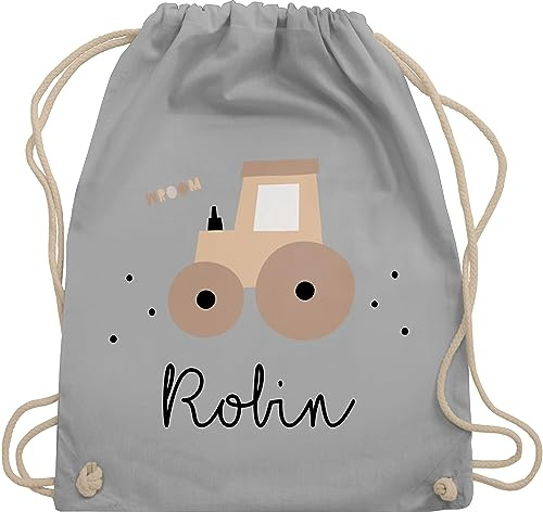 Turnbeutel Rucksack - Süßer Traktor Trecker Schlepper Bulldog - Unisize - Hellgrau - personalisierte geschenke kinder stoffbeutel für kindergarten traktoren stoffrucksack