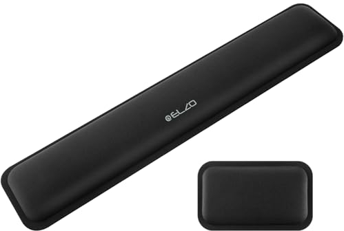 ELZO Reposamuñecas para Teclado, Acolchado de Espuma Viscoelástica Gruesa de Alta Densidad 65D, Diseño ergonómico, Base de Goma Antideslizante para Oficina/Ordenador/Notebook/Laptop (Negro Set)