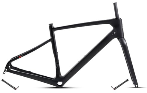 HIMALO Gravel Rennrad-Rahmensatz Carbon 700C 45/48/51/54CM Scheibenbremse Rahmen Vorne 12x100mm Hinten 12x142mm Steckachsenrahmen Interne Verlegung Leichtgewicht(Black,51CM)
