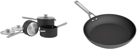 Ninja ZEROSTICK Stackable Cookware 3-Piece Pan Set, Non-Stick, 3 Saucepans & ZEROSTICK Premium Cookware 28cm Frying Pan, Long Lasting, Non-Stick Hard Anodised Aluminium