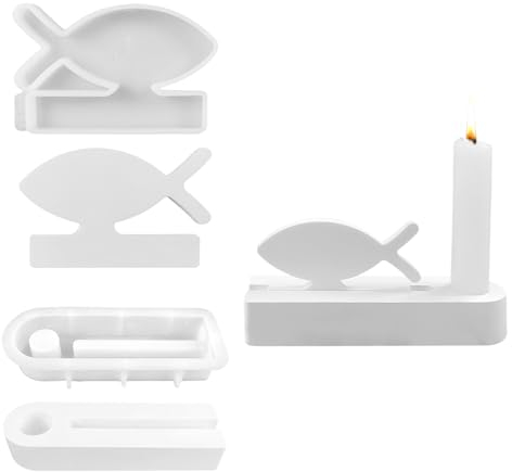 Silikonformen Gießformen Fisch Silikonform Kerzenhalter Fisch Silikon Gießform Kerzenhalter Fisch Gießformen Silikon Giessform Silikon Beton Gießform Kerzenhalter für Teelichter und Stabkerzen (A)