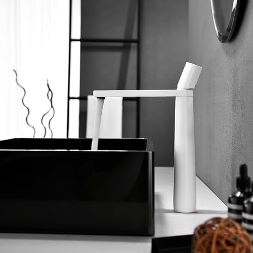 Mitigeur Vasque a Poser Robinet Salle de Bain Haut Chaude et Froide a Poignée Unique pour Evier Monotrou,Blanc