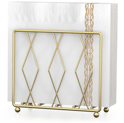 LWSFF Napkin Holder for Table, Modern Metal Napkin Holders for Paper Napkins & Kitchen Dining & Countertops, Cocktail Upright Napkin Holder Dispenser Suitable for All Room Decors (Small, Gold)