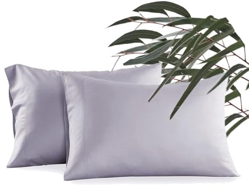 Waterlily 100% Tencel Lyocell Pillow cases Eucalyptus Silk Pillowcase Pack of 2 Pillowcases for Hair and Skin Envelope 50x75 Set Natural Organic Softer than Bamboo Luxury Vegan Bedding (Lilac Grey)
