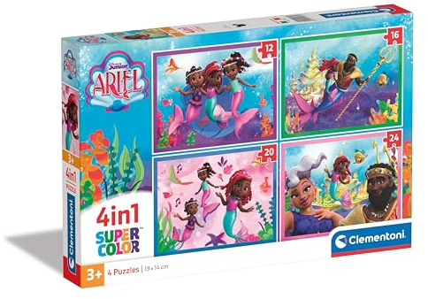 Clementoni 4in1 Ariel Puzzle Kinder - Geschicklichkeitsspiel für Kinder ab 3 Jahren - Puzzle mit 12, 16, 20 & mit 24 Teilen - Puzzle Disney von Clementoni 21533