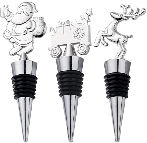 TOPBATHY Wine Bottle Stoppers 3pcs Christmas Bottle Stopper Set Reusable Wine Corks for Party Sealing and Xmas Decorations