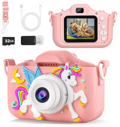KANAD Kids Camera for 3-12 Year Old Girls, 1080P HD Digital Camera with 32GB SD Card, Shockproof & Easy-to-Use Toys for Camera, Christmas Stuffers Gifts for Kids, Encourage Creativity & Outdoor Play