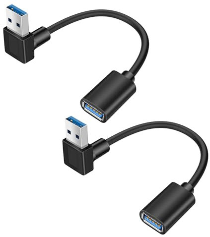 YACSEJAO 90 Degree USB 3.0 Extension Cord 2Pack 0.5FT/15CM USB Type A Male to Female 5Gbps Data Transfer Extender Converter Adapter Cable (Down Angle)
