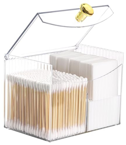 Tbestmax Qtip Holder Dispenser 2-Section Clear Bathroom Organizer 2 Grids Cotton Swab/Pad/Ball Holder Container Cosmetics Storage for Vanity
