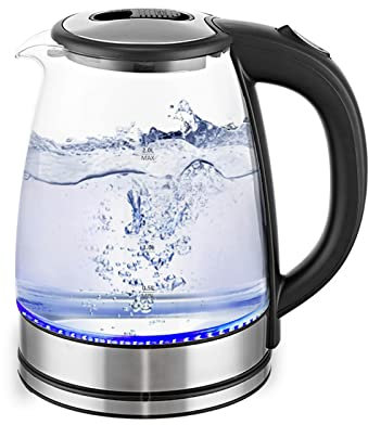 USMCPQVXN Electric Kettle Glass 2L Quiet Boil Electric Kettle, Stainless Steel Kettle Inner Lid Bottom, Led Indicator, 1500W Fast Heating, Tech for Coffee, Tea, Hot Water
