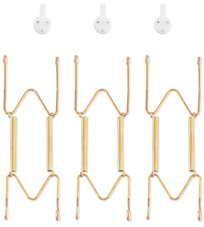 Bilillo 3 Pack Plate Hangers for The Wall, Suitable for 6-8 inch Art Plate, Stainless Steel Invisible Heavy Duty Wire Plate Holder with Wall Hooks, Plate Hangers for Displaying Plates, Platter, Dish