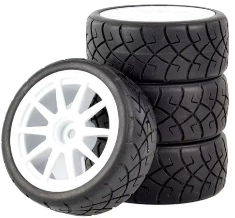 MGHGFYTAS RC Auto Zubehör Kompatibel mit WLtoys 144001 1/18 1/16 1/10 Autoreifen 4 Stück RC-Auto Gummireifen Räder Felgen 12 mm Sechskantnabe(White)