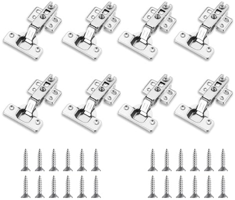 Xiciki 8Pcs Charnière Invisible Porte Placard Porte Cuisine Complètement Recouvrante Charnières Pliables 105° pour Porte Lourde, Inclut 24 Vis pour Salle de Bain, Chambre, Cuisine