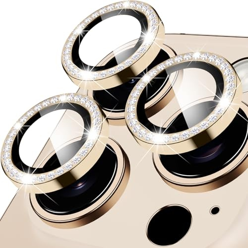 Oelrstfe Pellicola Fotocamera per iPhone 16 Pro/16 Pro Max,Posteriore Obiettivo Protezione Vetro Temperato,HD Trasparente Lente Schermo,Durezza 9H Anti-graffio Ultra Resistente Glitter Camera,Oro