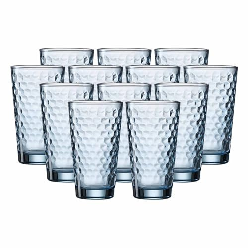 Ritzenhoff & Breker Favo Longdrinkgläser 12er Set, 400 ml, Wassergläser und Trinkgläser mit optischer Wabenstruktur, Glas, Blau