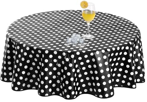 Romanstile Wachstuch Tischdecke Outdoor Wetterfest rund 100cm Schwarz,PVC Tischdecke,Wachstuchtischdecke 100% wasserdicht,Restaurant,Garten,Terrasse,Esstisch,Balkon,Party,Geburtstag,Kinder,Spielzimmer