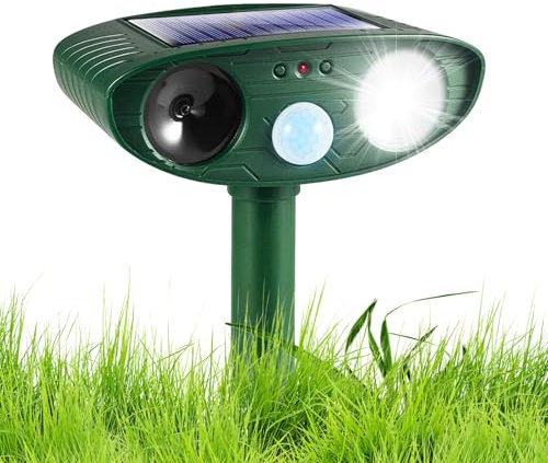 Repelente para jardines, disuasivos ultrasónicos para gatos, repelente solar ultrasónico de animales, disuasorio de gatos con sensor de movimiento PIR y luz intermitente, para jardín, patio, ardillas