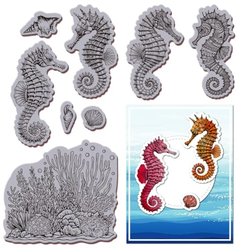 GLOBLELAND Seepferdchen Cling Stamps 22x18 cm Sommer Haftstempel Korallenriff EVA Gummi Stempel Für Die Kartengestaltung Fotoalbum Papierbasteldekor DIY Scrapbooking