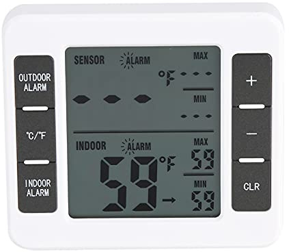 Kühlschrankthermometer mit Alarm-LCD-Anzeige, Temperaturtrendanzeige, Hohe und Niedrige Aufzeichnungen für Innen- und Außentemperatursensor