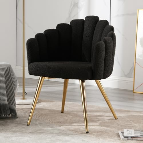 Ya-Home Sessel Kunstfell mit goldenen Metallbeinen gepolsterter Armlehnensessel Polsterstuhl für Wohnzimmer/Schlafzimmer, Schwarz