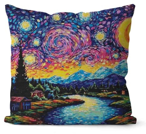 Huacan Kreuzstich Kissen Set Vorgedruckt Landschaft Kissenbezug DIY Gebastelt Stickset ohne Kissenkern für Anfänger Erwachsene 45x45cm