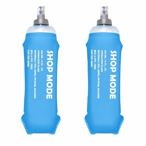 Shope Mode 2x Soft Flask 500ml Collapsible Running Water Bottle BPA Free – Soft Hydration Bottle for Running, Cycling, Gym & Outdoor Sports