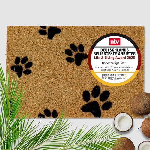 Kokosfußmatte aussen & innen - Türmatte Pfotenabdrücke 40x60cm (Rechteckig) | Fussmatte rutschfest Innenbereich & überdachter Außenbereich Kokosmatte wetterfest Fußmatte Kokosfaser natur strapazierfähig