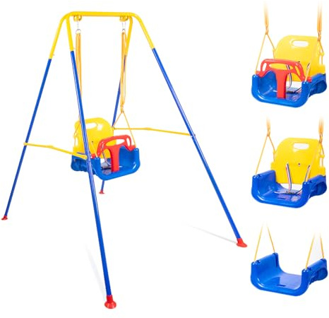 3-in-1 Babyschaukel mit Gestell mit 4 Sandsäcken,Babyschaukel Outdoor Set mit Verstellbarem Seil,Kinderschaukel Outdoor mit Gestell,Schaukel Outdoor & Babyschaukel Indoor