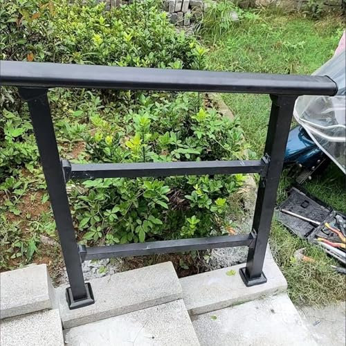 Ringhiera in metallo per scale da esterno, colore nero, per gradini in cemento, portico, giardino, porta d'ingresso, 150 cm, barriera di sicurezza per gradini e patii