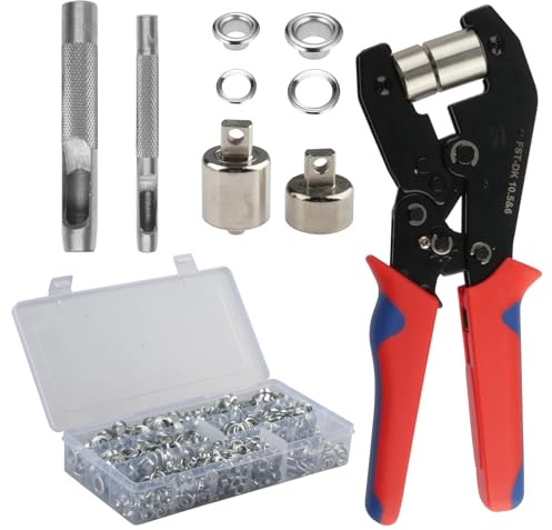 ZoZoMaiy Magnetic Eyelet Punch Kit, 6mm+10mm Grommet Tool Kit with 500pcs Metal Grommets Eyelets & Replaceable Heads, Ratcheting Eyelet Hole Punch Pliers for Fabric, Belts, Leather, Tents, Curtains