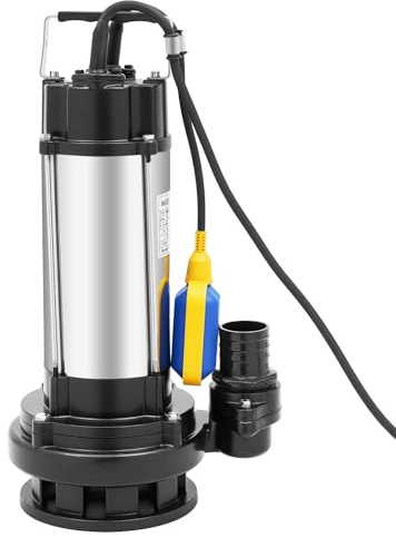 Schmutzwasserpumpe, Edelstahl-Pumpe 30.000 l/h Fördermenge, 13m Förderhöhe 1,500W mit Schmutzfilter, Variabel Einstellbarer Schwimmerschalter, Überhitzungsschutz Automatische Tauchdruckpumpe
