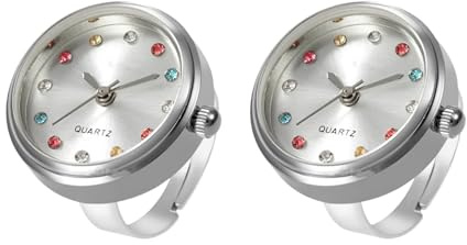 SLYHHZHMY 2 Armbanduhren Ringuhren Aus Legierung Rundes Zifferblatt Einfache Ringuhren Für Damen (Silber)