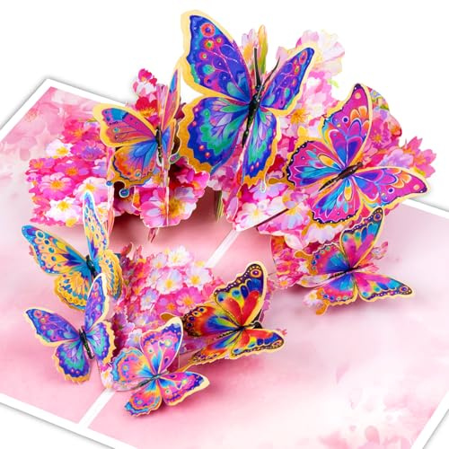 GREETING ART 3D Pop Up Grußkarte mit Schmetterlingen und Kirschblüten, Handgefertigte Glückwunschkarte für Geburtstag, Hochzeit, Muttertag, Jahrestag, Valentinstag