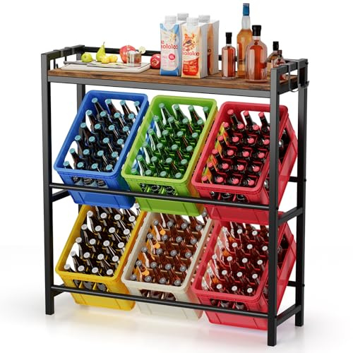 ZIPEEU Scaffale in Metallo per Casse di Bevande e Frutta, Scaffale di Stoccaggio Robusto, Supporto Impilabile per Supermercato/Negozio/Magazzino - 2 Ripiani per Casse Bottiglie(32 x 104 x 117,3 cm)