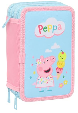 Peppa Pig - Trousse Scolaire avec 37 Outils Inclus, Trousse pour Enfant, idéale pour Les Enfants de 5 à 14 Ans, Confortable et Polyvalente, qualité et résistance, 12,5 x 5,5 x 19,5 cm