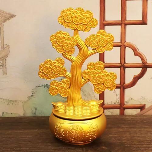 Fymlhomi Gold Money Tree Feng Shui Desktop Decoration,Rotatable Feng Shui Money Tree Statue for Wealth and Good Luck, Lucky Money Trees Feng Shui Decor for Tabletop Home Office