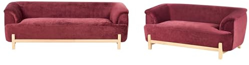 Beliani 5-Sitzer Sofa Set Chenille Stoff Burgunderrot mit Breiten Armlehnen Holzfüße Alnor