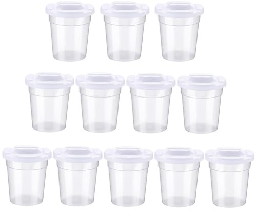 Qeunrtiy 12er-Pack Auslaufsichere Farbbecher mit Weißem Deckel, Auslaufsichere Farbbecher, Wiederverwendbare Farbbecher mit Deckel für Kinder, Schule, Klassenzimmer