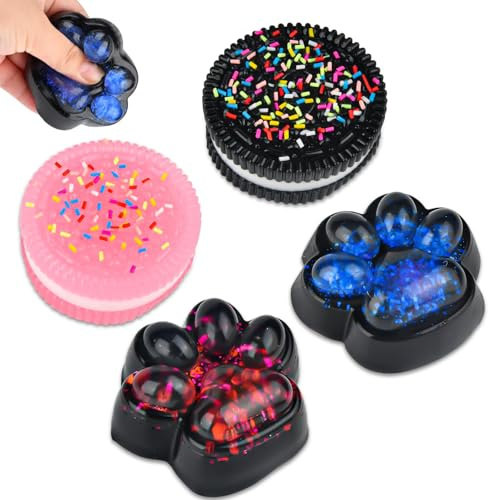 4 Stück Taba Squishy Fidget Toys, Cat Paw Squishies Squeeze Spielzeug, Squishy Pfote, Anti Stress Spielzeug für Kinder Erwachsene, Ultraweiche Stressabbau für ADHD Autismus Geburtstag Geschenke
