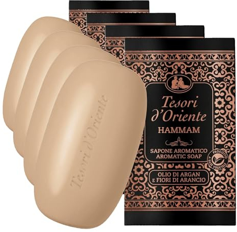 Tesori d'Oriente - Sapone Solido Hammam, Saponetta Aromatica, Fragranza Fruttata, 125gr (Confezione da 4)
