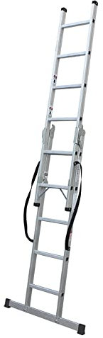 DRABEST - 3-Way Multi-Purpose Combination Ladder – 45 x 178 x 18 cm - Height: 2,6 m - Working Height: 3,56 m – Extendable - Secure Locking Mechanism - Stabiliser Bar – Lightweight Aluminium