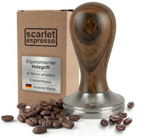 scarlet espresso | Kaffee Tamper »Classic« – Espresso Tamper mit Edelholzgriff für präzisen Anpressdruck – hochwertiger Kaffeestampfer für gleichmäßige Extraktion – 49 mm, Sandelholz - Dunkelbraun