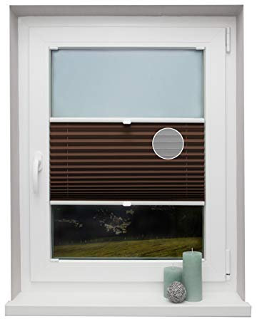 Plissee auf Maß Thermo für alle Fenster Montage in der Glasleiste Blickdicht mit Spannschuh Sonnenschutzrollo Dunkelbraun Breite: 41-50 cm, Höhe: 40-100 cm