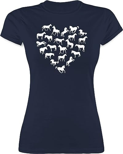 Shirt Damen - Pferde - Pferdeherz - S - Navy Blau - pferdeshirts für mädchen reitklamotten pferdeliebhaber pferdemotiven Tshirt reitshirt t-Shirt Frauen Pferd reiten Tshirts REIT Oberteile
