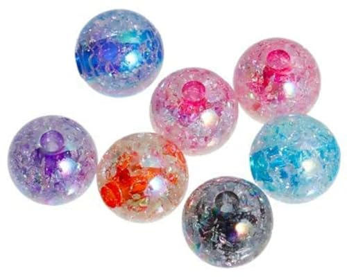 30 bunte Acrylperlen 14mm rund Loch 3,3mm transparent Crackle Kunststoffperlen zum basteln auffädeln Perlen Schmuckherstellung DIY Schmuckperlen Spacer