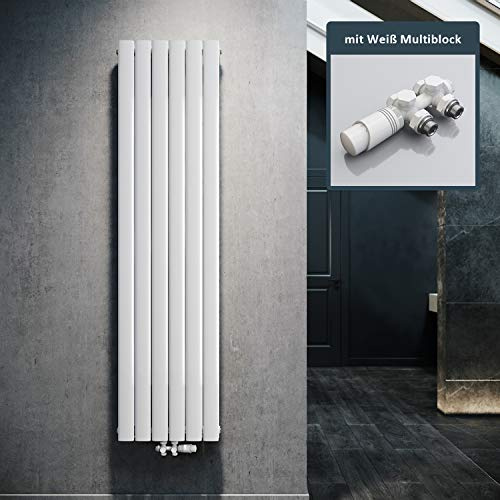 ELEGANT Design Heizkörper Flach 1800x462mm mit Weiß Multiblock Thermostat Flachheizkörper Weiß Doppellagig Vertikal Heizkörper Mittelanschluss