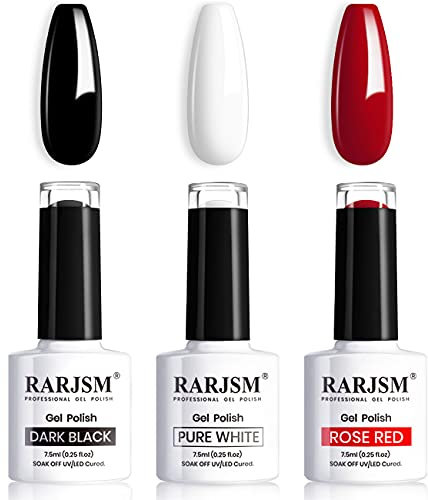 RARJSM Black White Gel Nail Polish Kit Pastel Red Nail Polish 3PCS 7.5ML Quick Dry NailPolish Thinner Nail Art French Manicure DIY at Home as Nail Salon Led UV Lamp Curing Requires