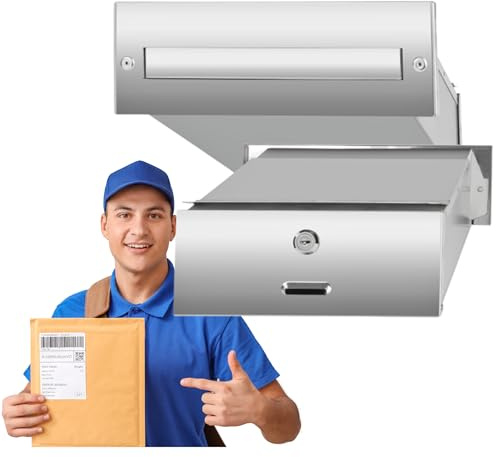 Mauerdurchwurf Briefkasten Edelstahl mit regulierbarer Tiefe 155 – 300 mm zum Einmauern Presse Flugblättern Zylinderschlosswetterfeste Briefkastenanlage